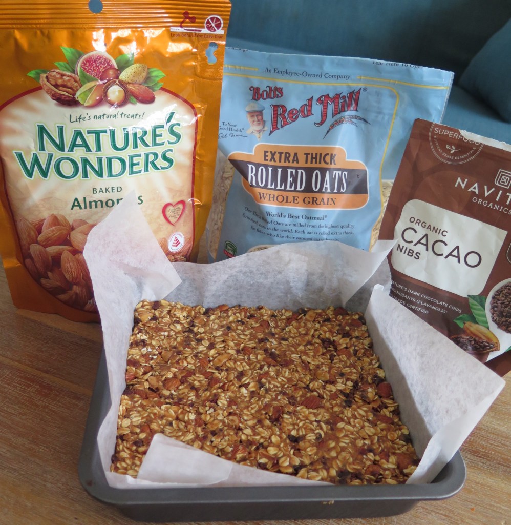 Pre-sliced oat bar in pan